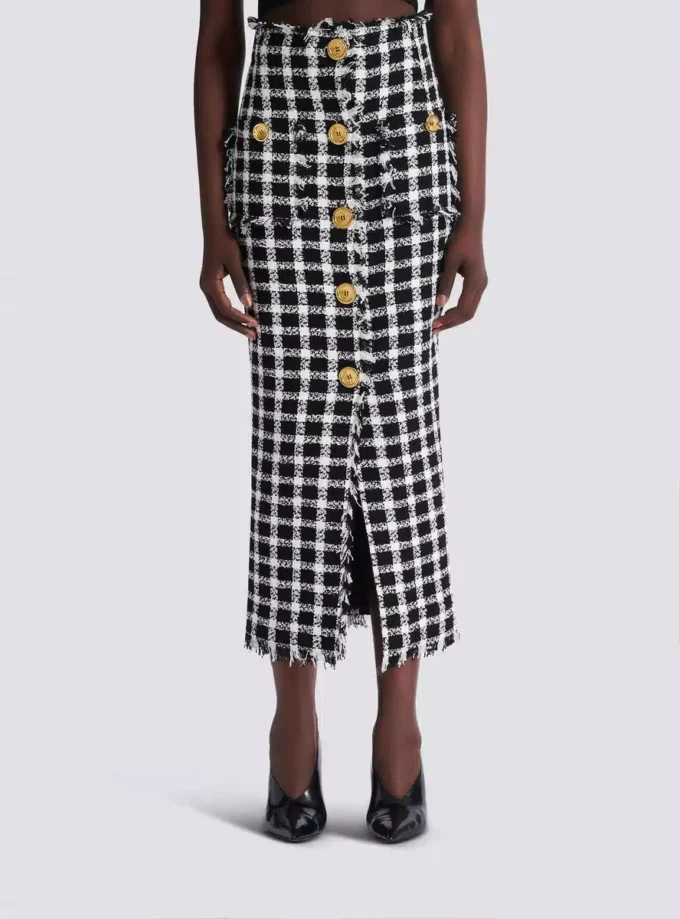 Langer Tweedrock mit Gingham-Muster Langer Tweedrock mit Gingham-Muster