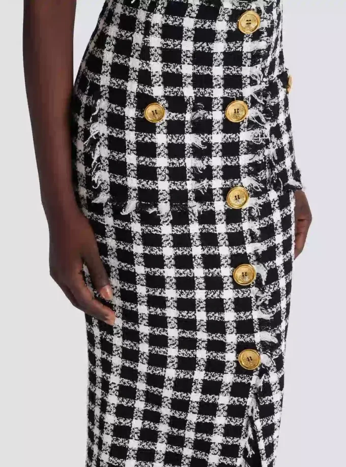 Langer Tweedrock mit Gingham-Muster Langer Tweedrock mit Gingham-Muster