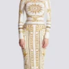 Langes, bedrucktes Bodycon-Kleid mit Balmain-Foulard-Muster Langes, bedrucktes Bodycon-Kleid mit Balmain-Foulard-Muster
