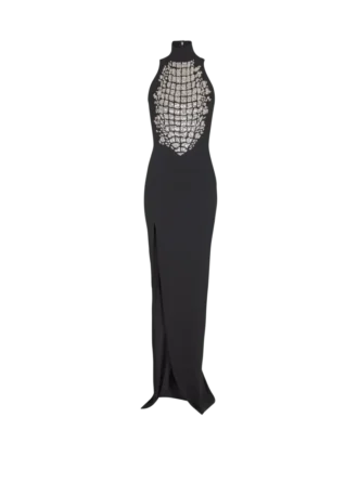 Langes, besticktes Kleid mit Schlitz