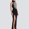 Langes, besticktes Kleid mit Schlitz Langes, besticktes Kleid mit Schlitz