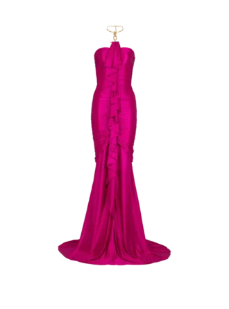 Langes drapiertes Bustierkleid mit verzierten Details