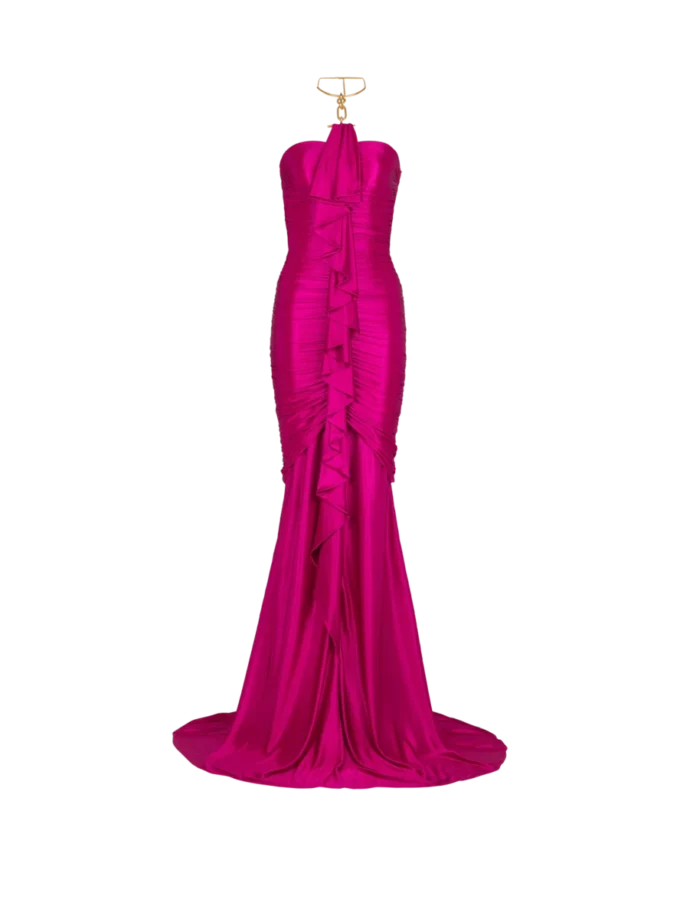 Langes drapiertes Bustierkleid mit verzierten Details Langes drapiertes Bustierkleid mit verzierten Details