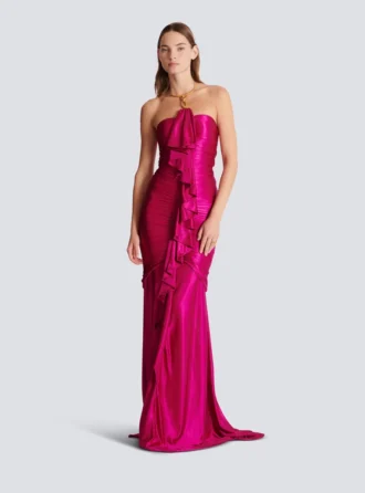 Langes drapiertes Bustierkleid mit verzierten Details