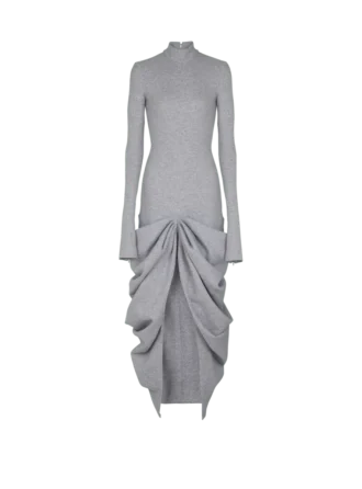 Langes, drapiertes Kleid aus Baumwollstrick