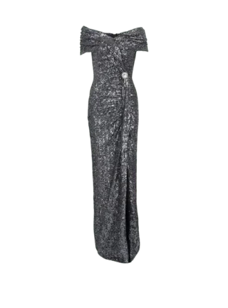 Langes, drapiertes Paillettenkleid