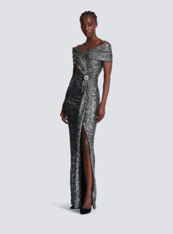 Langes, drapiertes Paillettenkleid Langes, drapiertes Paillettenkleid