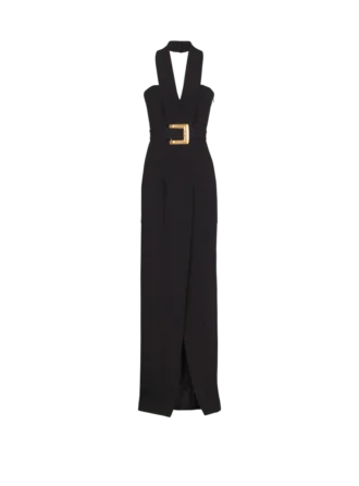 Langes Kreppkleid mit Gürtel