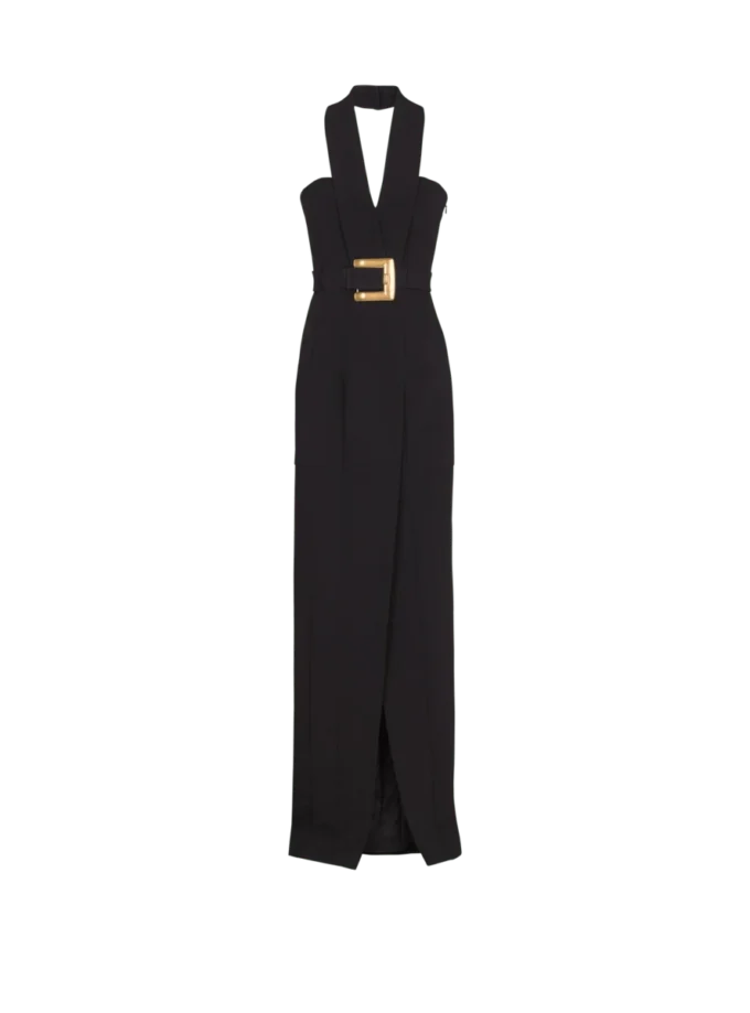 Langes Kreppkleid mit Gürtel Langes Kreppkleid mit Gürtel