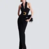 Langes Kreppkleid mit Gürtel Langes Kreppkleid mit Gürtel