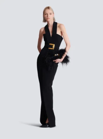 Langes Kreppkleid mit Gürtel