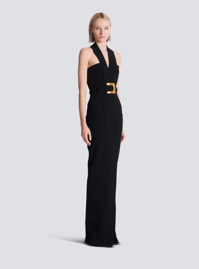 Langes Kreppkleid mit Gürtel Langes Kreppkleid mit Gürtel