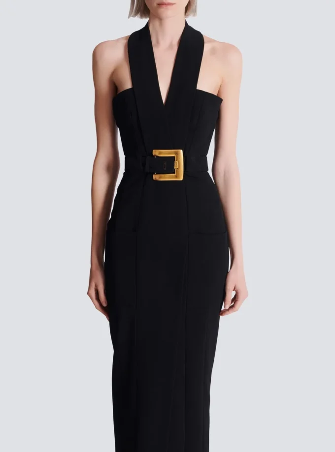 Langes Kreppkleid mit Gürtel Langes Kreppkleid mit Gürtel