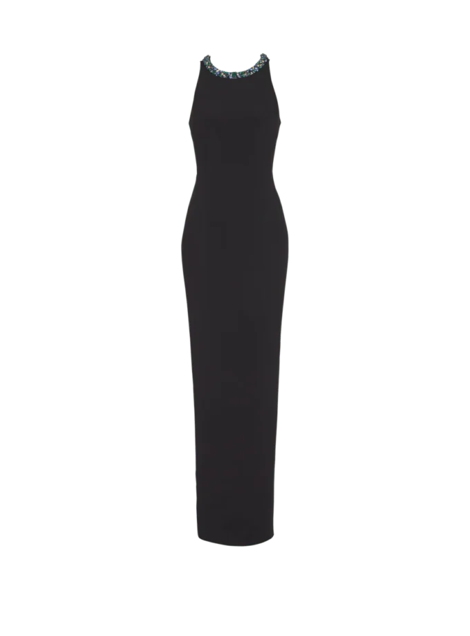 Langes, ärmelloses Kleid aus besticktem Samt Langes, ärmelloses Kleid aus besticktem Samt
