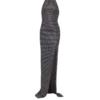 Langes Samtkleid mit Strasssteinen und Neckholder Langes Samtkleid mit Strasssteinen und Neckholder