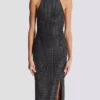 Langes Samtkleid mit Strasssteinen und Neckholder Langes Samtkleid mit Strasssteinen und Neckholder