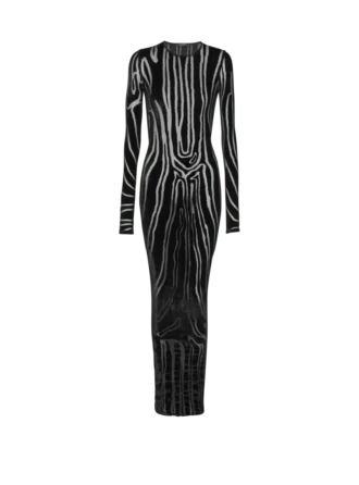 Langes Samtkleid mit Zebradruck