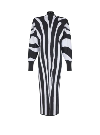 Langes Strickkleid mit Zebra-Intarsien