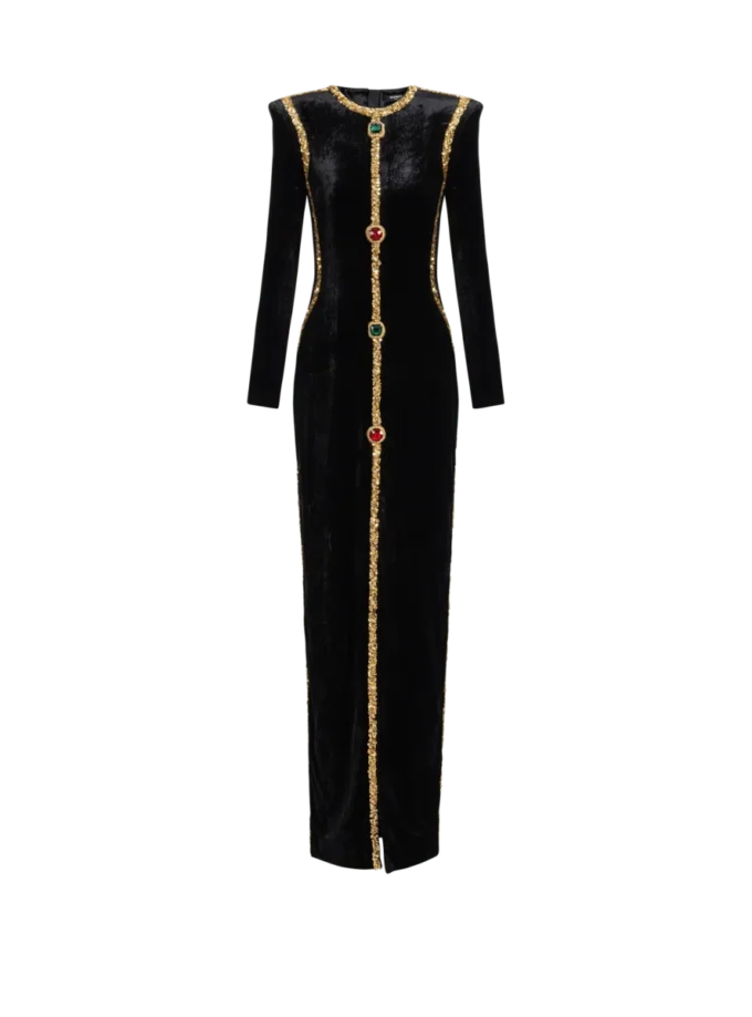 Langes, verziertes Samtkleid Langes, verziertes Samtkleid