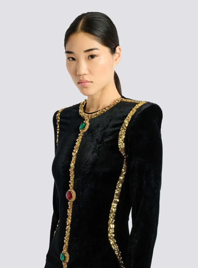 Langes, verziertes Samtkleid Langes, verziertes Samtkleid