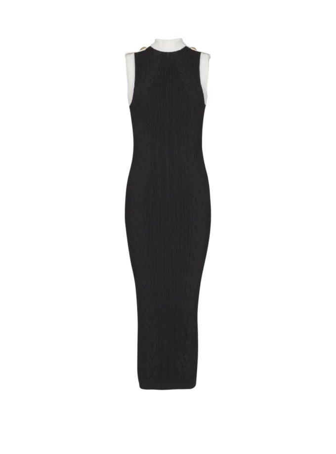 Langes zweifarbiges Kleid mit Zopfmuster Langes zweifarbiges Kleid mit Zopfmuster