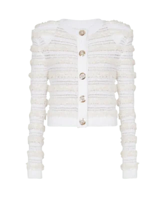 Langärmelige Strickjacke in Tweedoptik