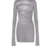 Langärmliges T-Shirt mit hohem Kragen, drapiertem Print und Trompe-l’œil-Effekt