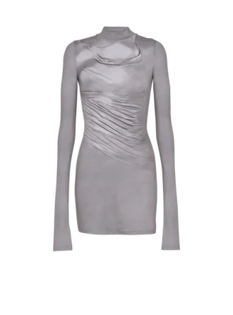 Langärmliges T-Shirt mit hohem Kragen, drapiertem Print und Trompe-l’œil-Effekt Langärmliges T-Shirt mit hohem Kragen, drapiertem Print und Trompe-l’œil-Effekt