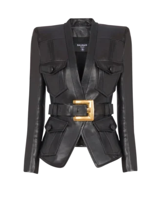 Lederjacke mit 1 Knopf und Gürtel