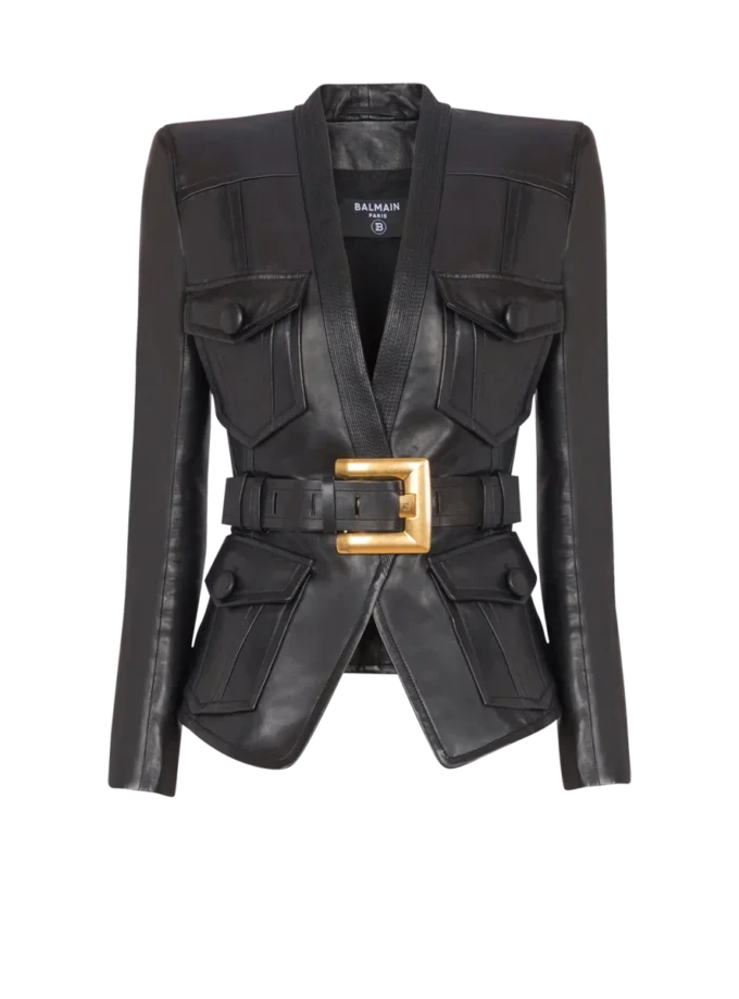 Lederjacke mit 1 Knopf und Gürtel