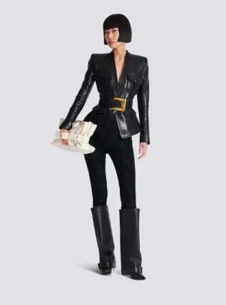 Lederjacke mit 1 Knopf und Gürtel