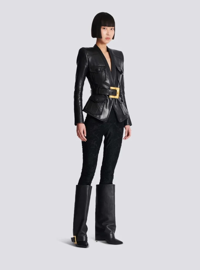 Lederjacke mit 1 Knopf und Gürtel