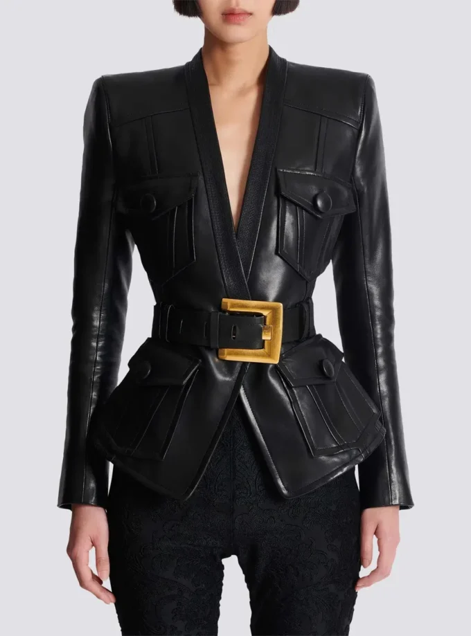 Lederjacke mit 1 Knopf und Gürtel