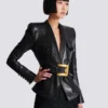 Lederjacke mit 1 Knopf und Gürtel
