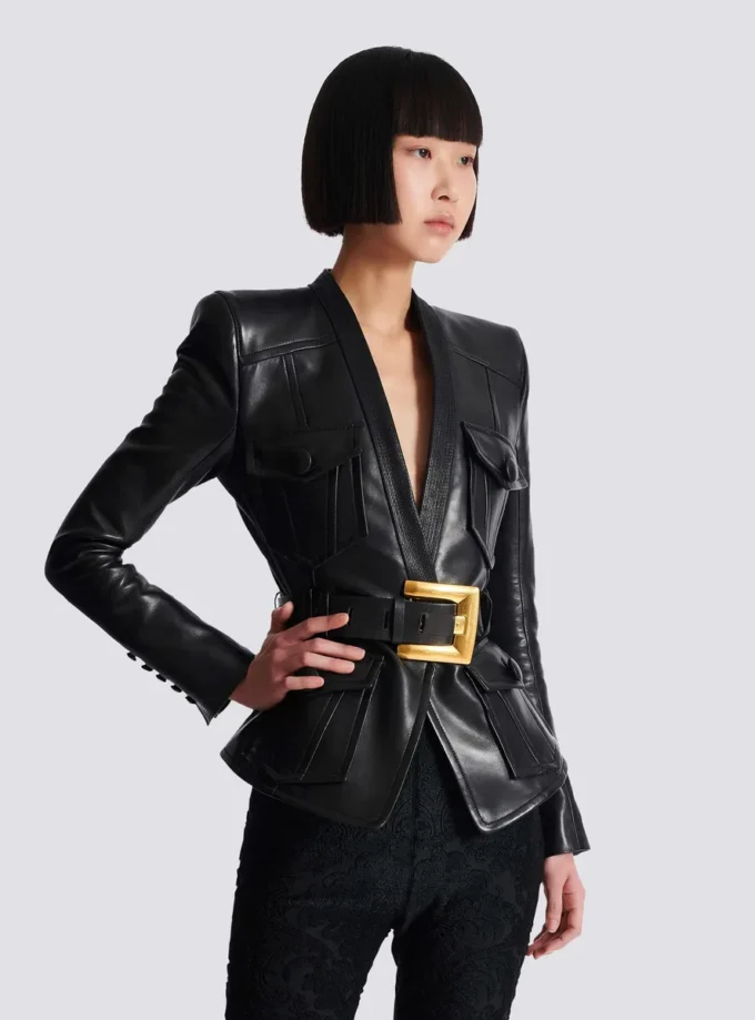 Lederjacke mit 1 Knopf und Gürtel