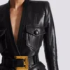 Lederjacke mit 1 Knopf und Gürtel