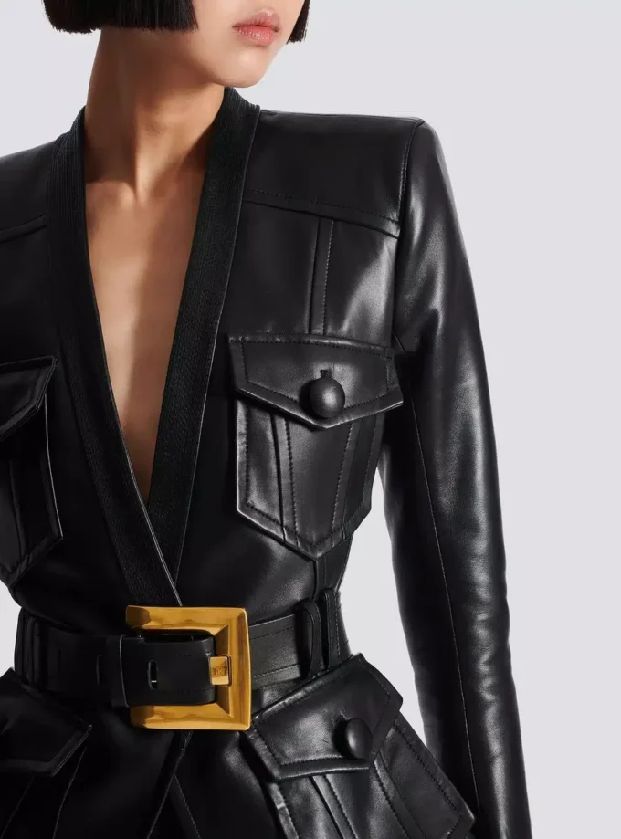 Lederjacke mit 1 Knopf und Gürtel
