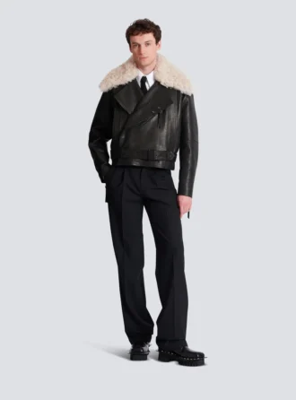 Lederjacke mit Lammfellkragen