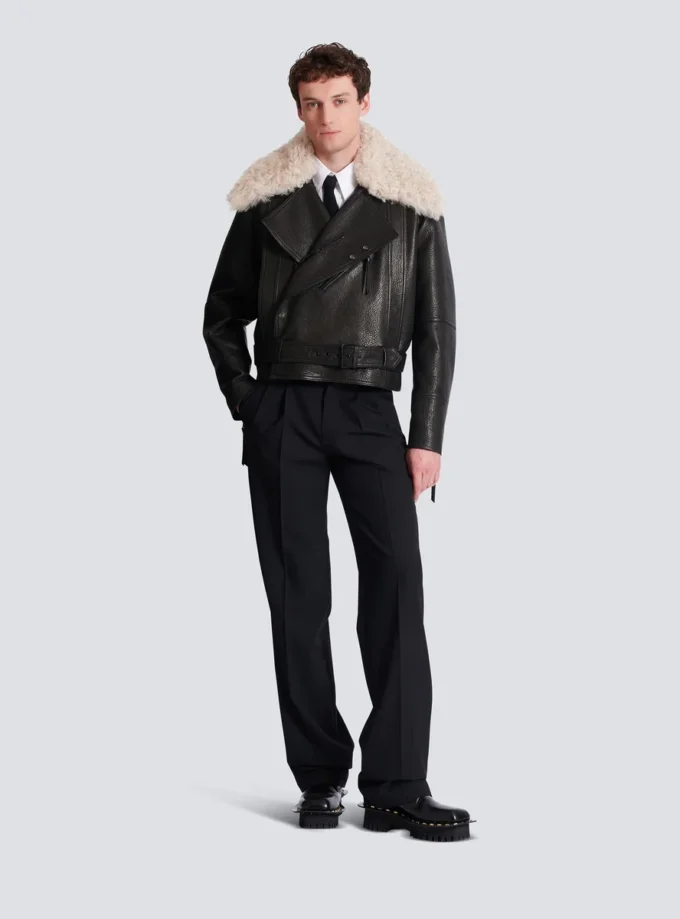 Lederjacke mit Lammfellkragen Lederjacke mit Lammfellkragen