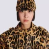 Lederkappe im Ponyskin-Stil mit Leopardenmuster