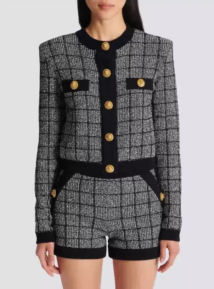Leichte Tweed-Strickjacke Leichte Tweed-Strickjacke