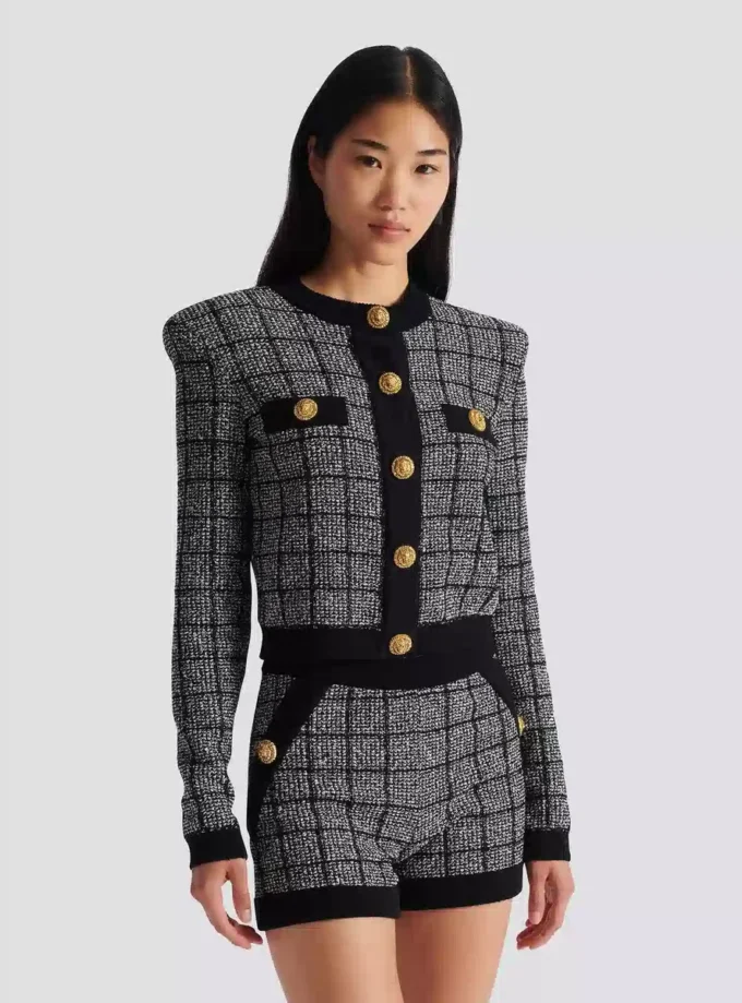 Leichte Tweed-Strickjacke Leichte Tweed-Strickjacke