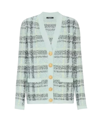 Lockere Glitzer-Tweed-Strickjacke