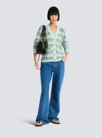 Lockere Glitzer-Tweed-Strickjacke