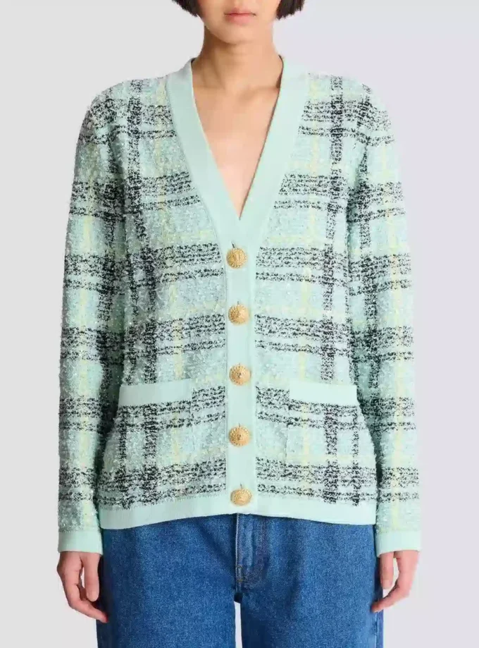 Lockere Glitzer-Tweed-Strickjacke Lockere Glitzer-Tweed-Strickjacke