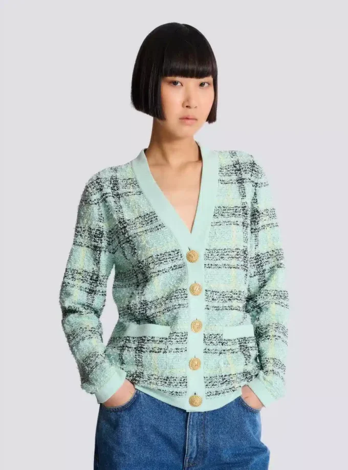 Lockere Glitzer-Tweed-Strickjacke Lockere Glitzer-Tweed-Strickjacke