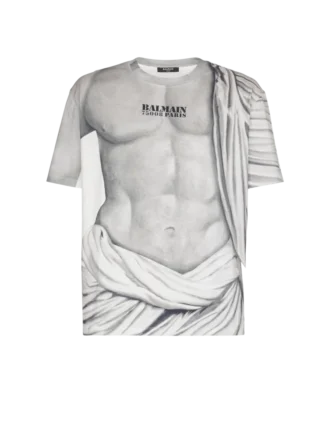 Logo-T-Shirt mit Statue-Print