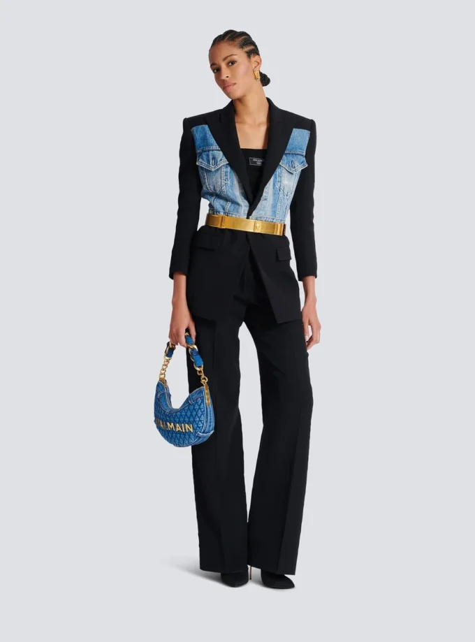 Maßgeschneiderte Hose mit Grain-de-Poudre-Muster Maßgeschneiderte Hose mit Grain-de-Poudre-Muster