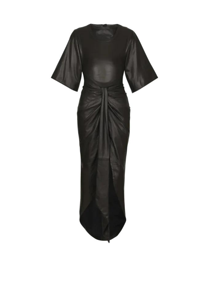 Maxikleid aus Lammleder mit Knoten Maxikleid aus Lammleder mit Knoten