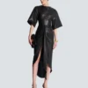 Maxikleid aus Lammleder mit Knoten Maxikleid aus Lammleder mit Knoten